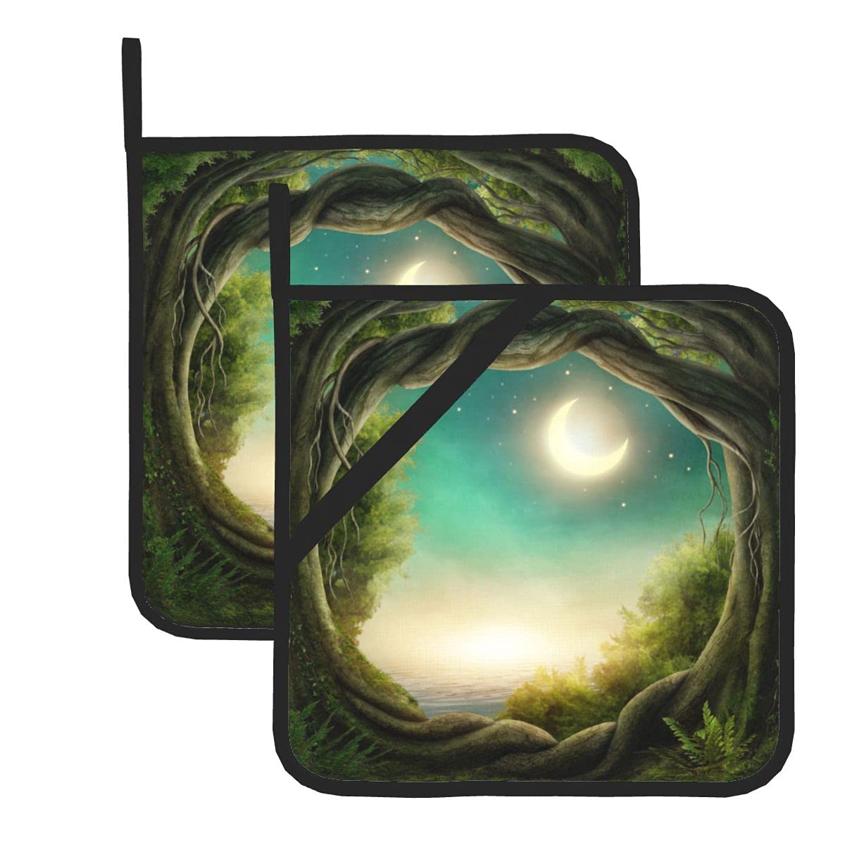 MoonTree Funny Pot Holders 2 PCS Sets, Heat Resistant Potholder with Quilted Liner and Pockets, Cute Hot Pads Kitchen Potholders Trivet Mats for Hot Pots Pans Dishes 8 x 8 inches