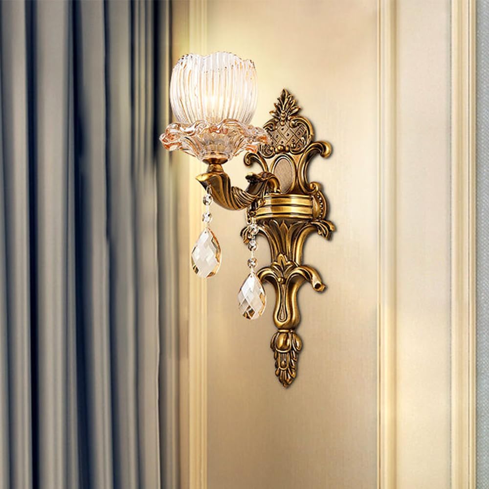 European Luxury Crystal Wall Lamp LED Modern Living Room Bedroom Study Room Hotel Villa Model RoomHallway Aisle Decoration Wall Light (U 1 Light)