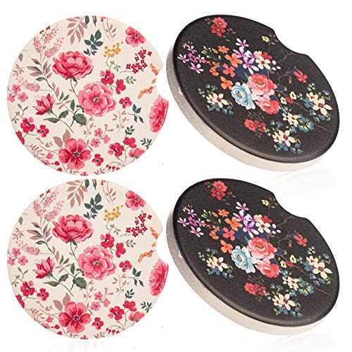 4 Car Coasters Cup Holders Absorbent – 2 Different Styles Cupholder Ceramic Drink