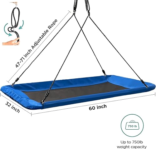 Miniatura 5 de Columpio gigante de árbol de plataforma de 60 pulgadas de 750 libras para niños y adultos al aire libre con 2 correas para colgar y giratorio,