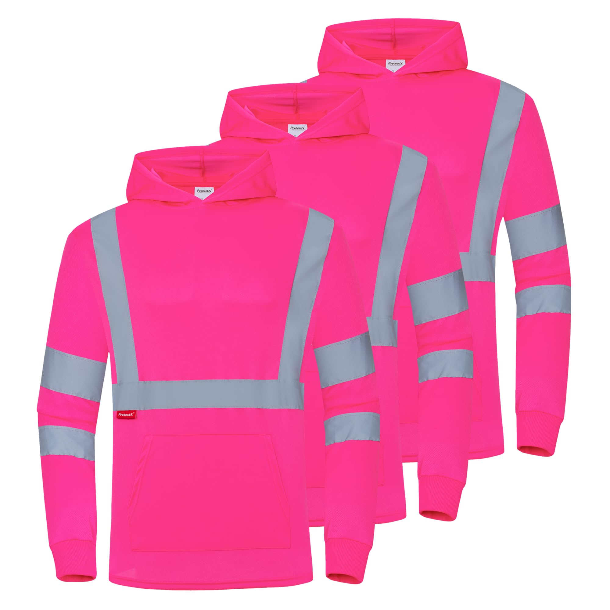 ProtectX 3-Pack Men's High Visibility Heavy Duty Breathable Long Sleeve Reflective Safety T-Shirts for Work Construction