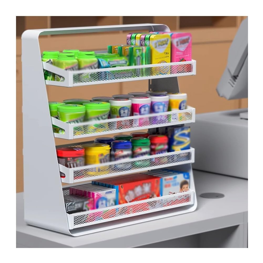 Présentoir à Bonbons/collations 5 Niveaux - 165 Cm, Roulettes 360° - Pour Magasin, Bureau, Comptoir - Acier, Avec étiquettes Personnalisables - 13