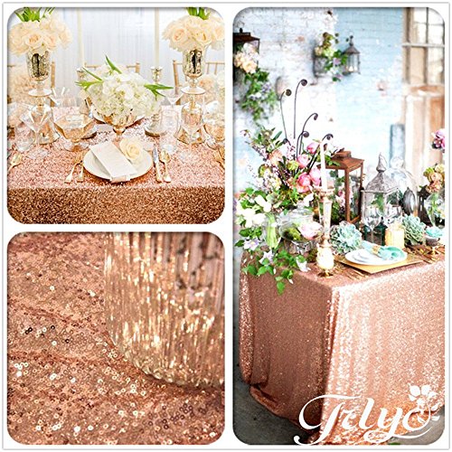 Trlyc Sequin Tablecloth Rectangular Rose Gold Sequin Table Cloth for Wedding-60x105