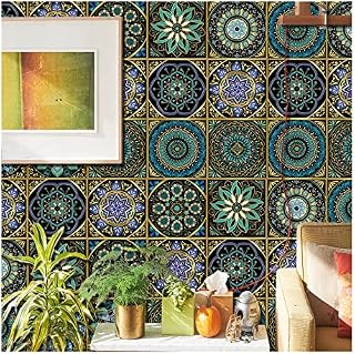20Pcs Tile Stickers Bronze Green Mandala Style Wall Stickers for Kitchen Bathroom Self Adhesive Tiles Stickers 15×15cm Walls Fireplace Stickers Victorian Artdeco DIY