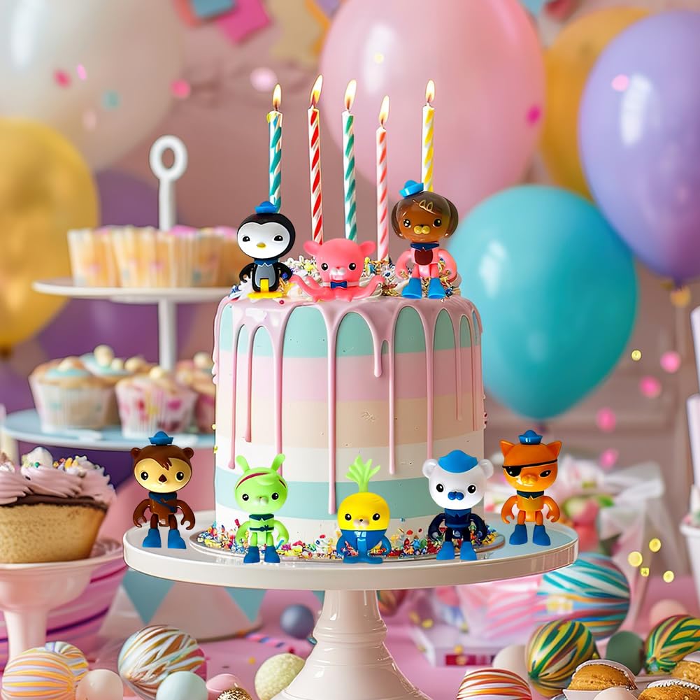 8 Piezas Anime Figures de Cupcakes Artículos Decoración para Tartas Octonautss Mini Figuras Adornos para Pastel Decoración del Coche,Baby Shower Fiesta de Cumpleaños Pastel Suministros para fiestas
