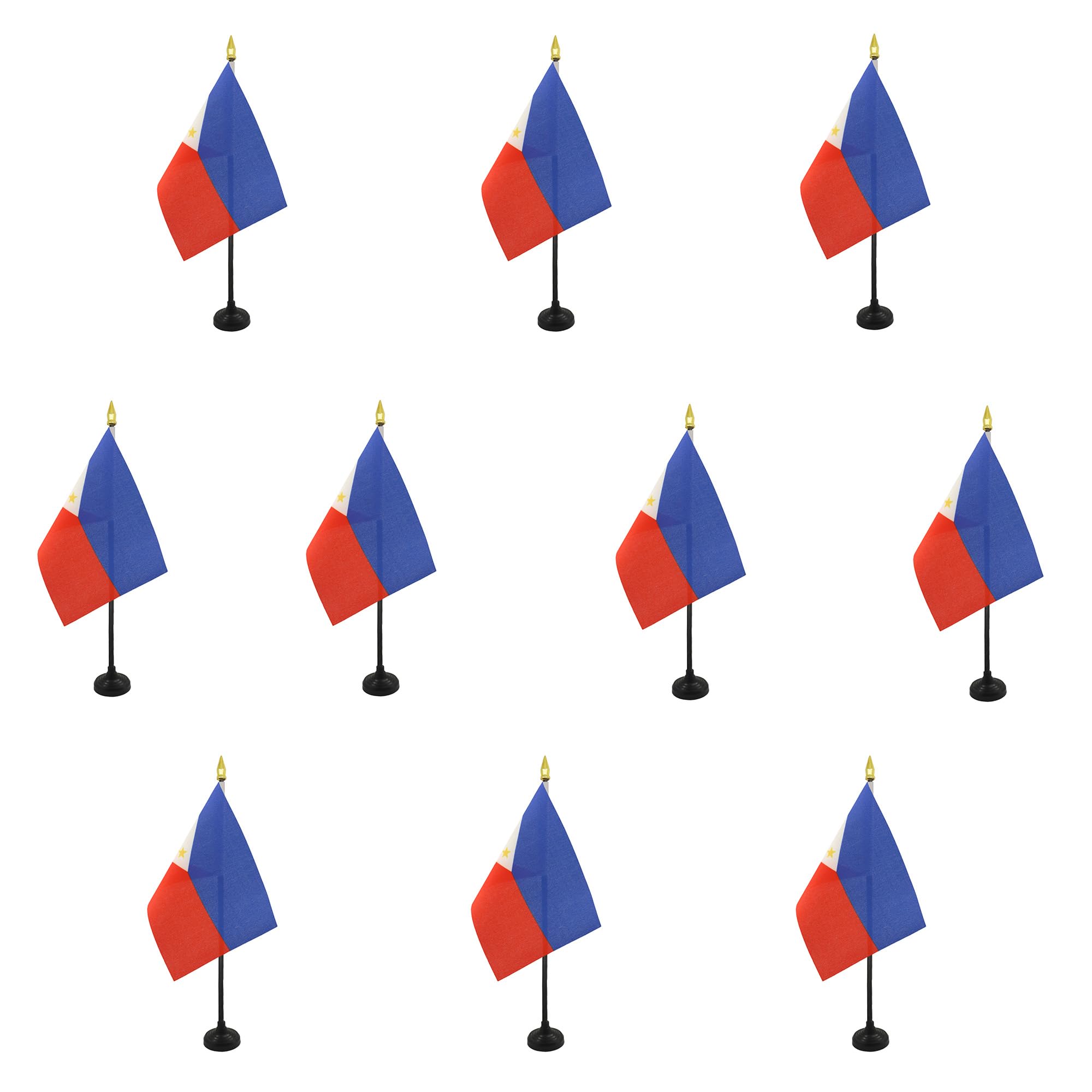 AZ FLAG - Set of 10 Puerto Rico Table Flag 4'' x 6'' - 10 Small Puerto Rican Mini Desk Flags 100% Polyester 15 x 10 cm - Office Flag with 10'' Pole - Golden Spear