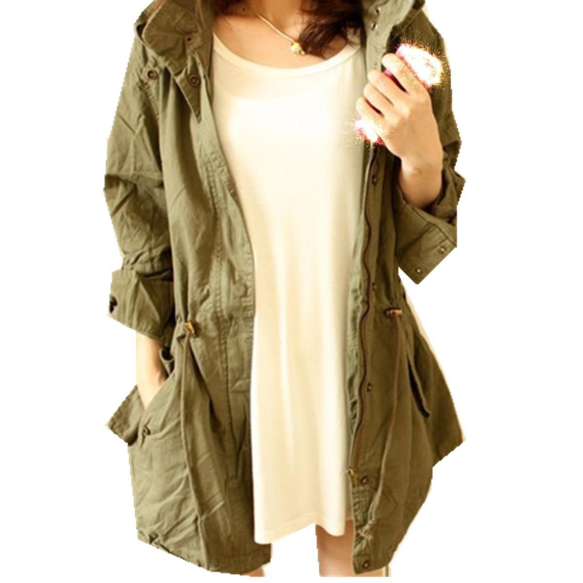 Taiduosheng Womens Army Green Anorak Jacket Lightweight Drawstring