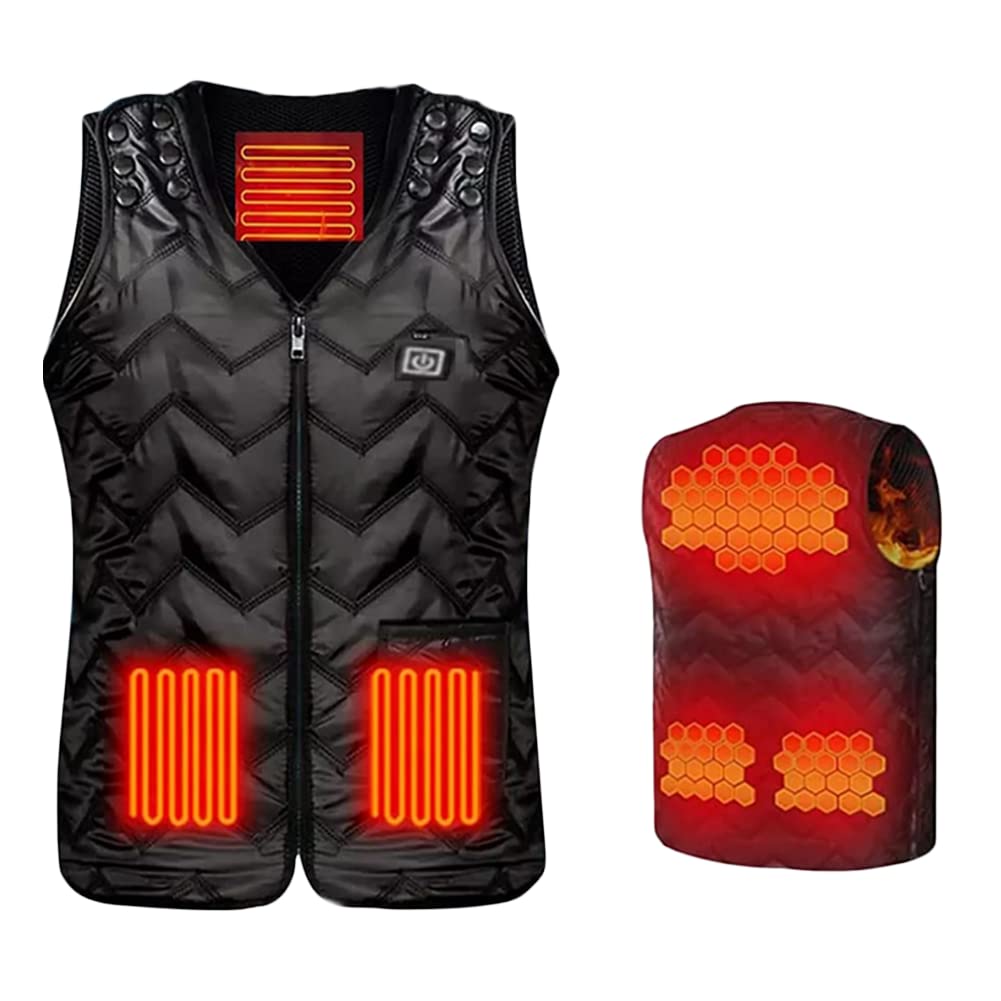 JPXJGT Washable Unisex Adjustable Size Heating Vest For Men Women USB Electric Black V-neck Heated With 7 Zones(Color:Black,Size:40kg-80kg)