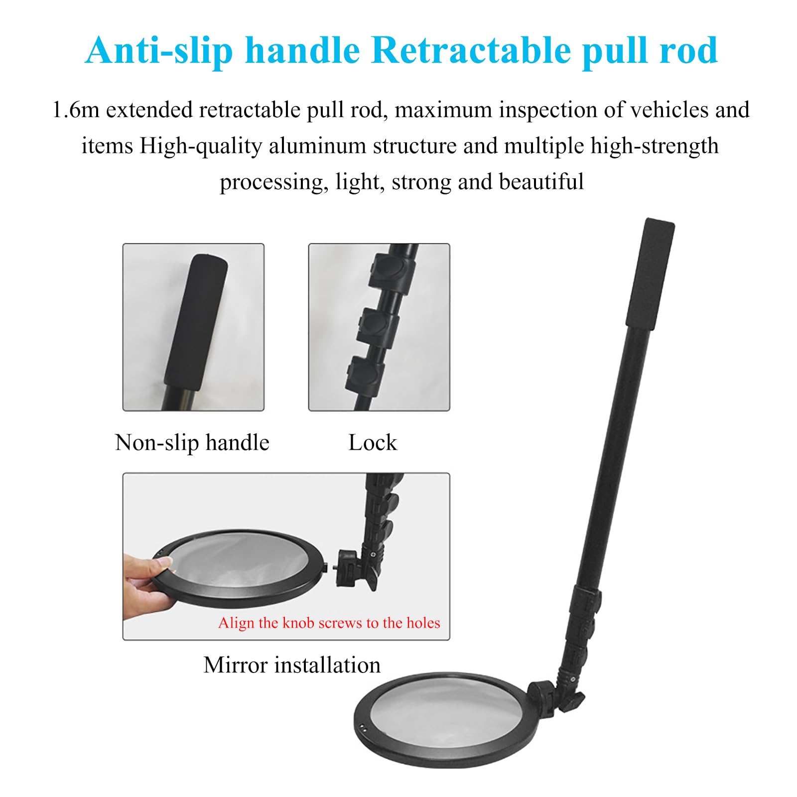 Espejo De Inspección para Bajos De Vehículo, Espejo Convexo Gran Angular Retráctil De 1,6 M con Luz LED, Rotación De 360°, Aumento De 2X, para Inspeccionar El Chasis Y Otros Objetos.
