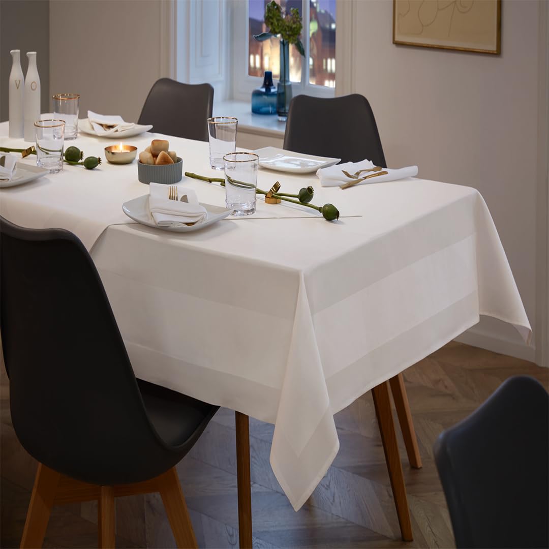 Mitteldecke Atlaskante 100% Baumwolle Gastronomie 10er Pack (Weiß, 80 x 80 cm)