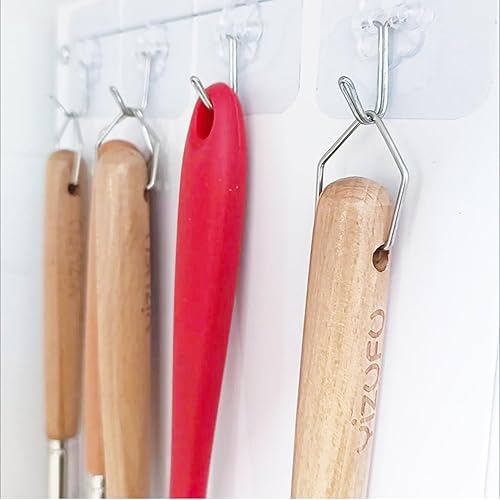 Miniatura 6 de Paquete de 10 cucharas de madera con mango de gancho para añadir anillo de salto, ganchos colgantes para cocina, juego de utensilios de cocina de