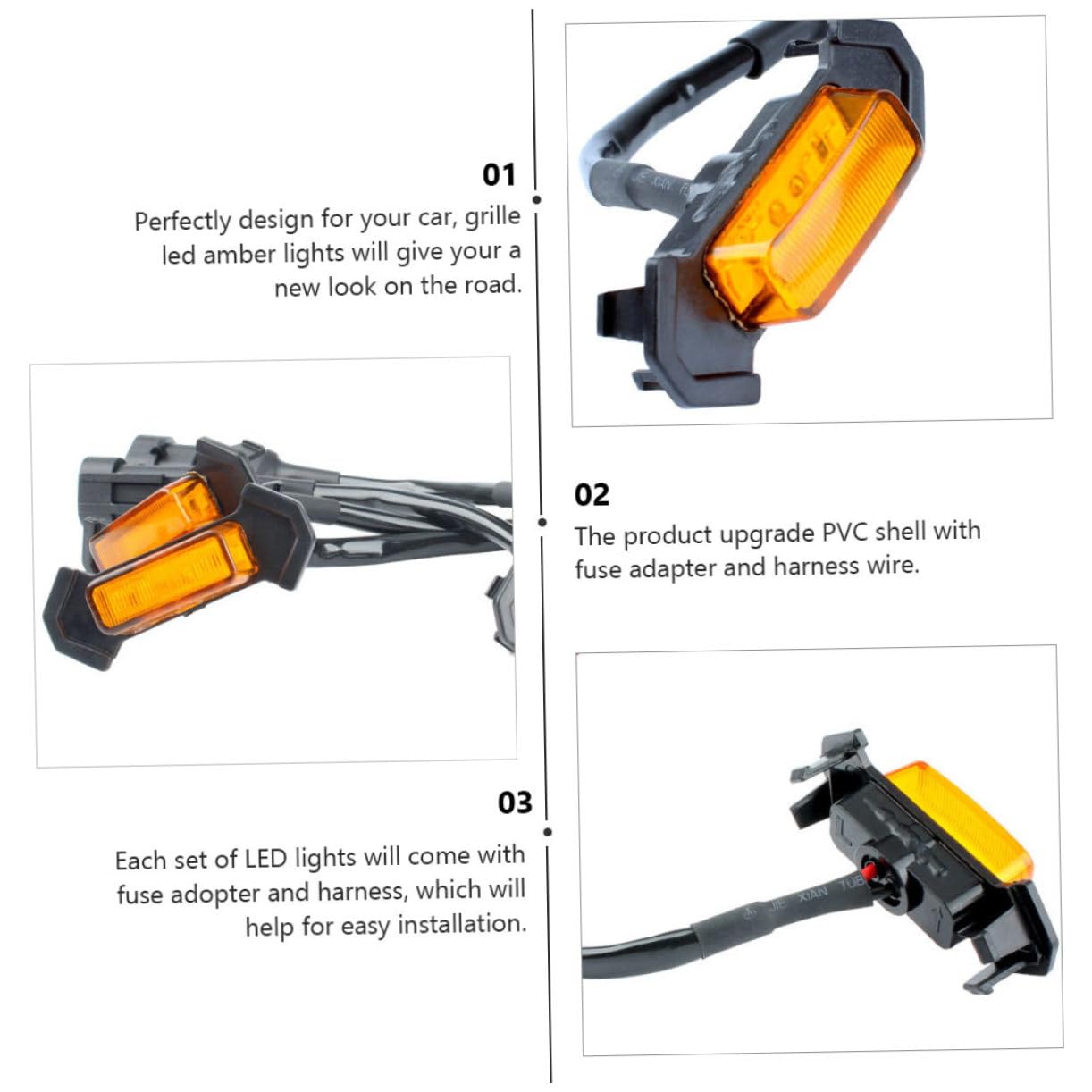 Luces de Parrilla LED Ámbar 4 Piezas PVC Impermeables para Coche