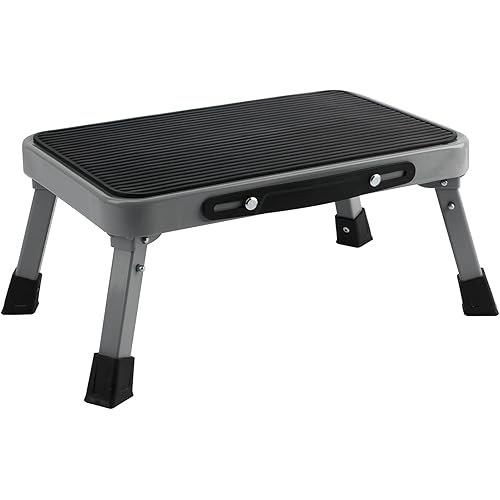 TreeLen 1-Step 330lbs Capacity Folding Metal Step Stool, Portable Step Ladder, Non-Slip, Sturdy