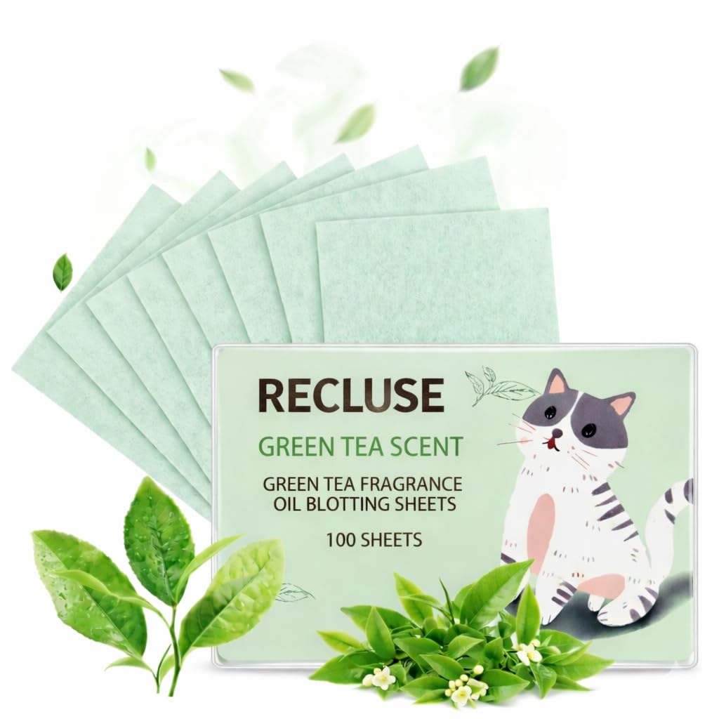 RECLUSE Oil Blotting Sheets for Face 100 Count Green Tea Facial Blotting Paper for Oily Skin Absorbing Face Paper Shine Remover Makeup Blotting Sheets Oil Control Tissue Portable Makeup Touch Up Paper-image-35