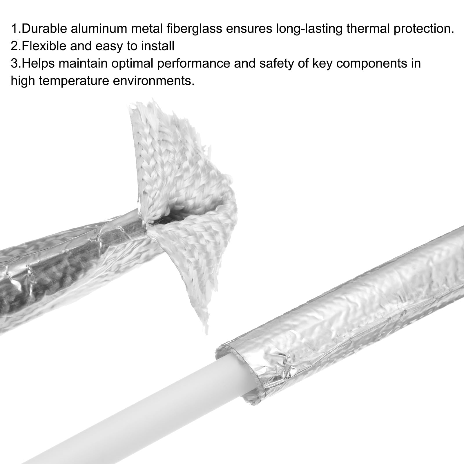 QUARKZMAN Guaina Termica in Alluminio 1 3/8" ID x 10.5Ft Guaina Termica in Alluminio Metallizzato in Fibre di Vetro per Cavi di Alimentazione Cavi Cablaggio Elettrico