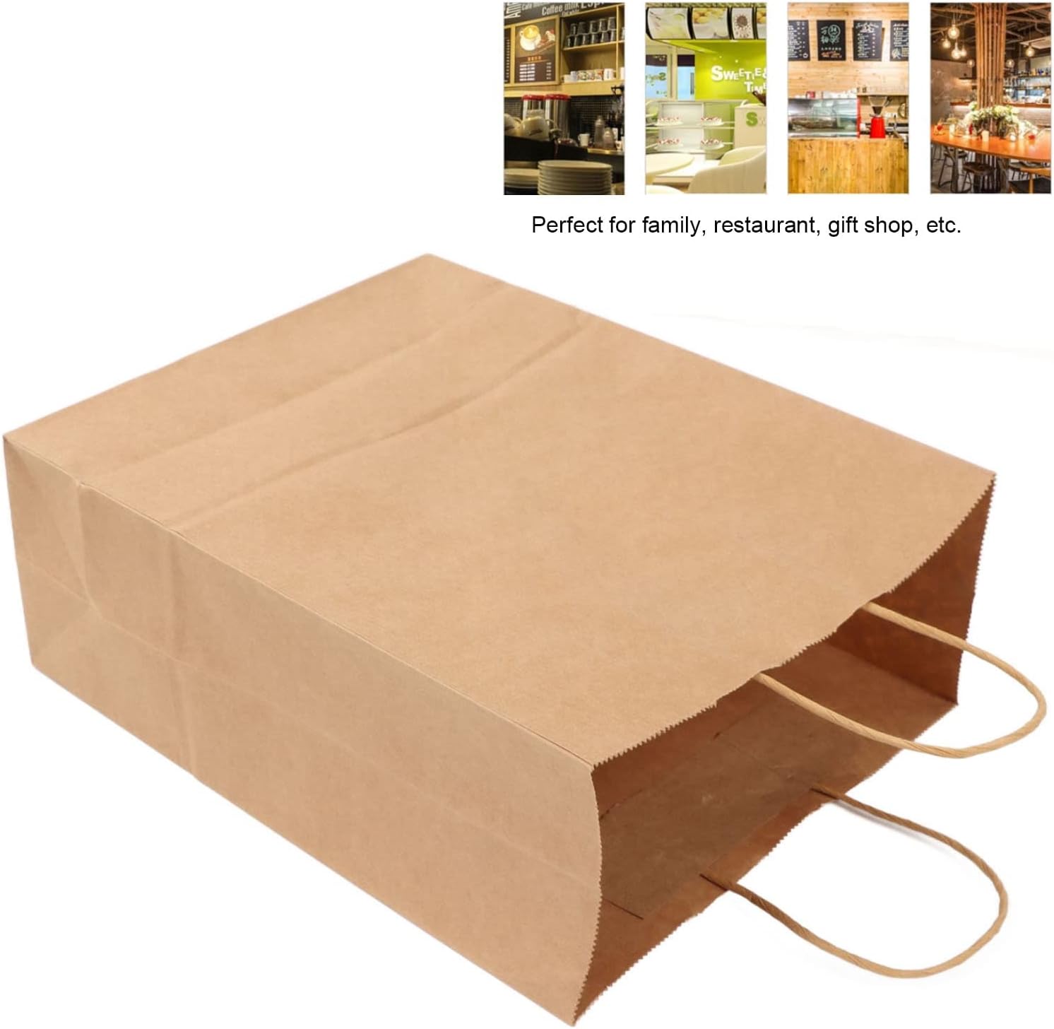 50PCS Kraft Paper Bags with Handle, Reusable Shopping Tote Bags, Large Capacity Brown Paper Gift Bags for Food Packaging and Retail Use (270x210x110mm)