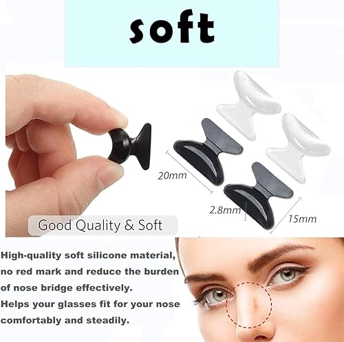 Miniatura 3 de Almohadillas antideslizantes para la nariz de silicona suave de 0.110 in, 10 pares de kit de reparación de lentes de nariz adhesivo y paño de