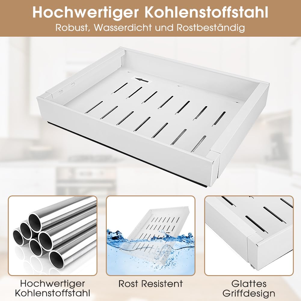 WELLTE Tiroir Coulissant Cuisine Adhésif Extensible 32-52cm - Organisateur Rangement Sans Percer Blanc