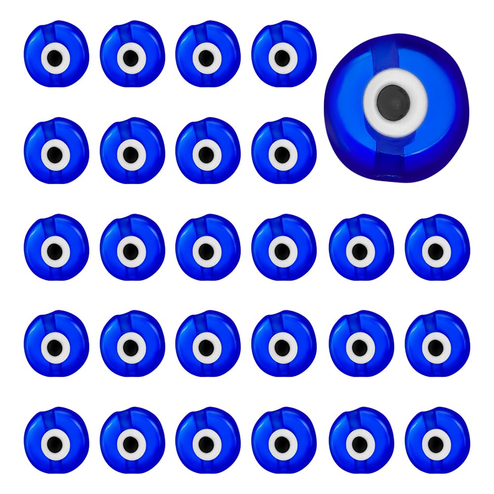CRAFTYMELODY 150Pcs Blue Evil Eye Lampwork Beads 8mm Flat Round Coin Disc Spacer Beads Good Luck Turkish Greek Amulet Loose Beads Pendant for Jewelry Making Bracelets Necklace Earring Home Protection