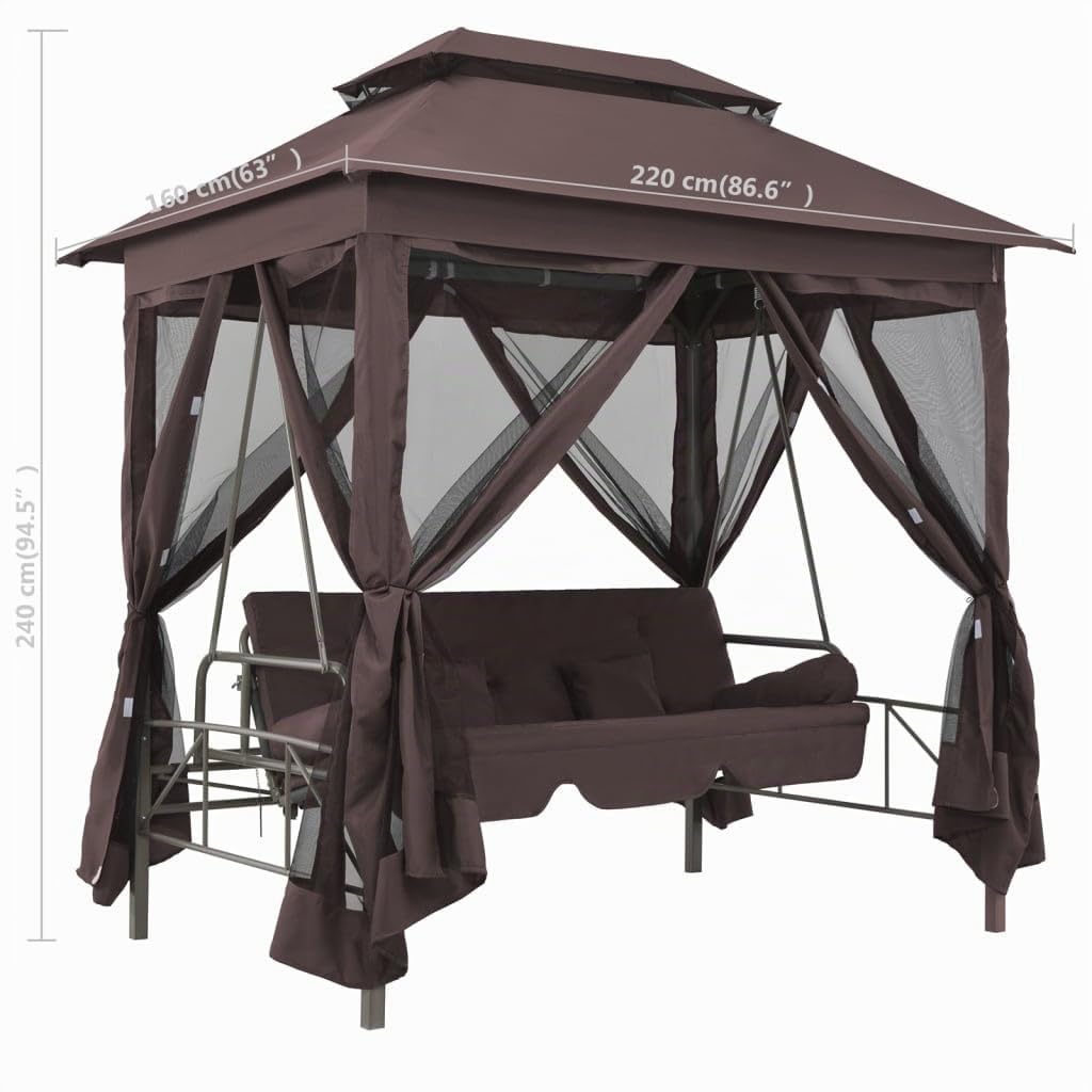 vidaXL Gazebo con Dondolo Caffè Letto da Giardino Tenda Parasole per Esterno