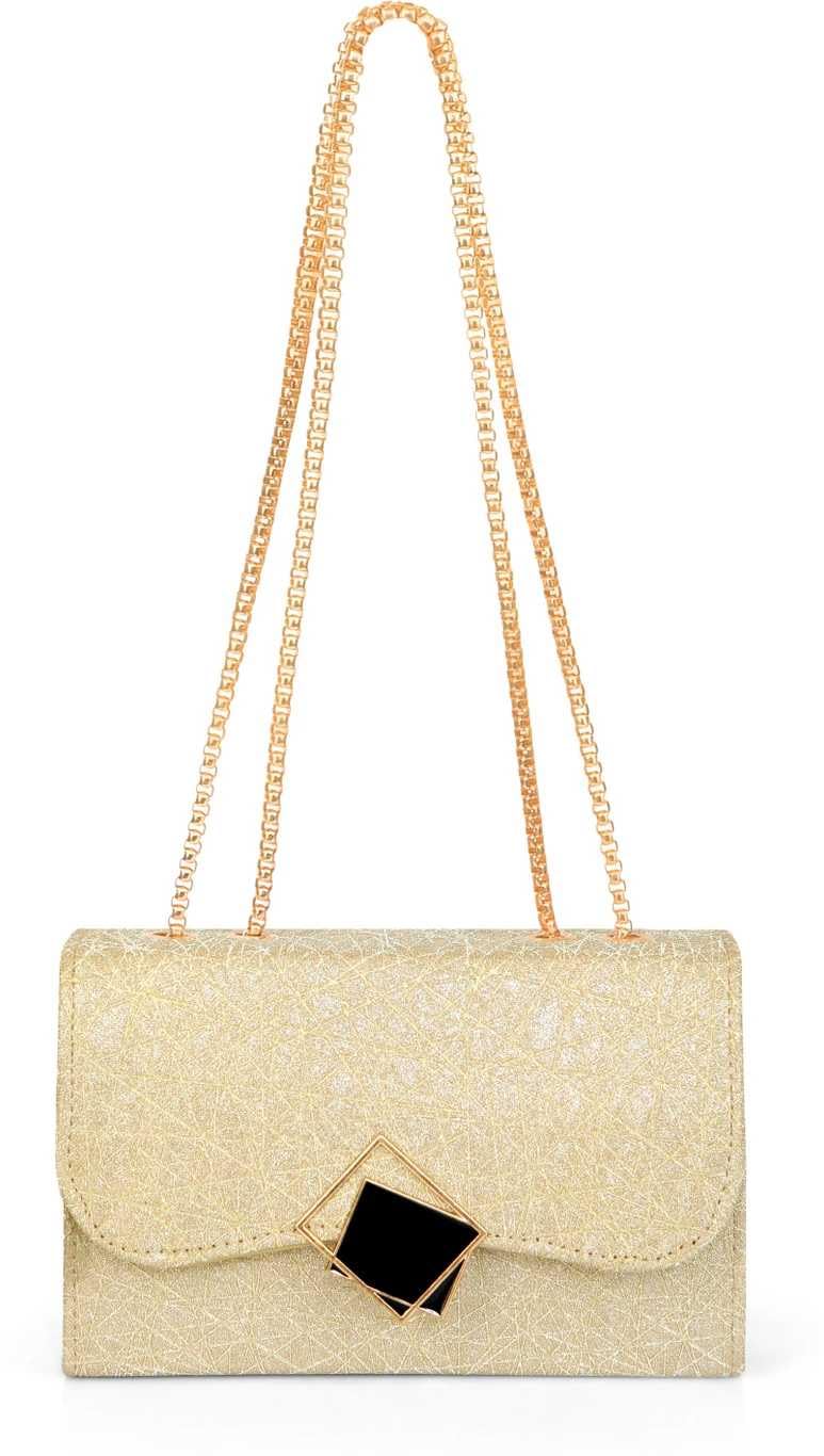 Women Gold Glitter Clutch cross body sling Bag with Chain Strap, Flap Closure, Metal Patch, Evening Crossbody Purse-image-32