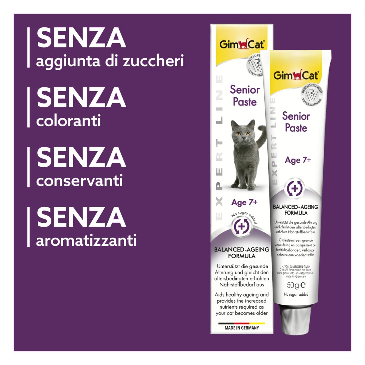 GimCat EXPERT LINE Senior Paste - Lo snack funzionale per gatti supporta l'invecchiamento sano dei gatti di età pari o superiore a 7 anni - 1 tubo