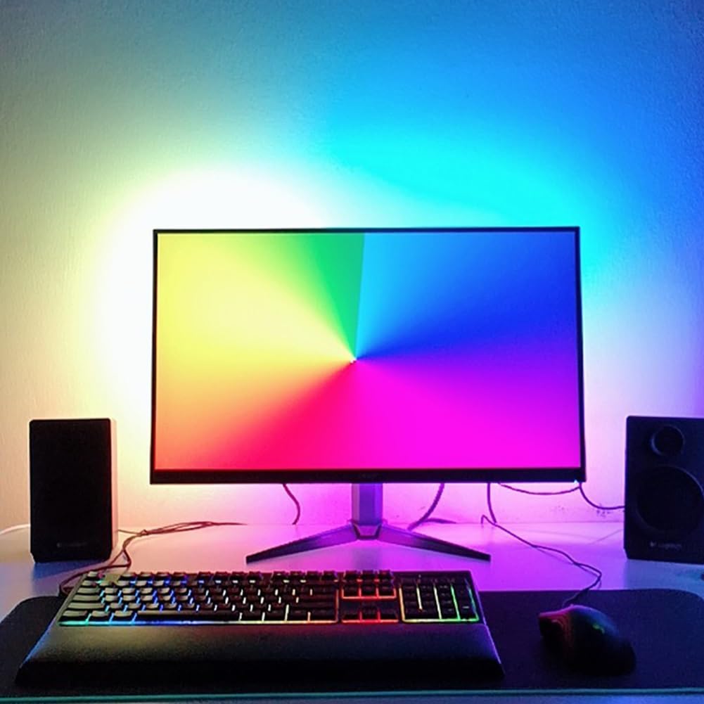 DONGXIAO Tiras De Luces Decorativas, Luces LED For Pantalla De Computadora, Luces Ambientales, Luces De Fondo Sincrónicas Con La Pantalla, Luz LED For TV Con Sincronización De Música(2.5M 60LEDs Kit)