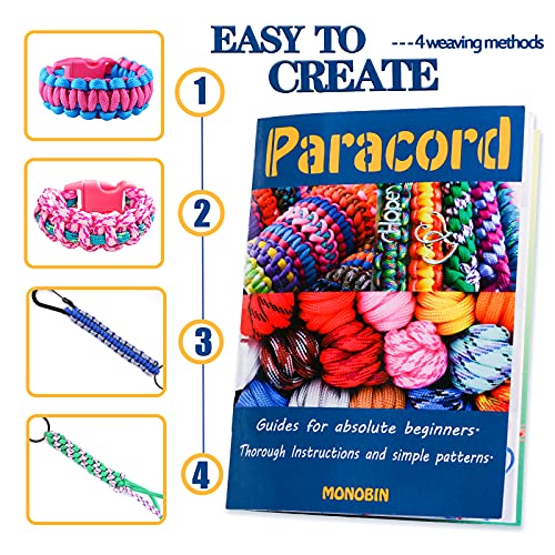 Monobin Paracord, 550 Paracord Combo Kit With Instruction Book - 36 Colors Multifunction Paracord Ropes And Complete Accessories For Making Paracord Bracelets, Lanyards, Dog Collars #TOP1