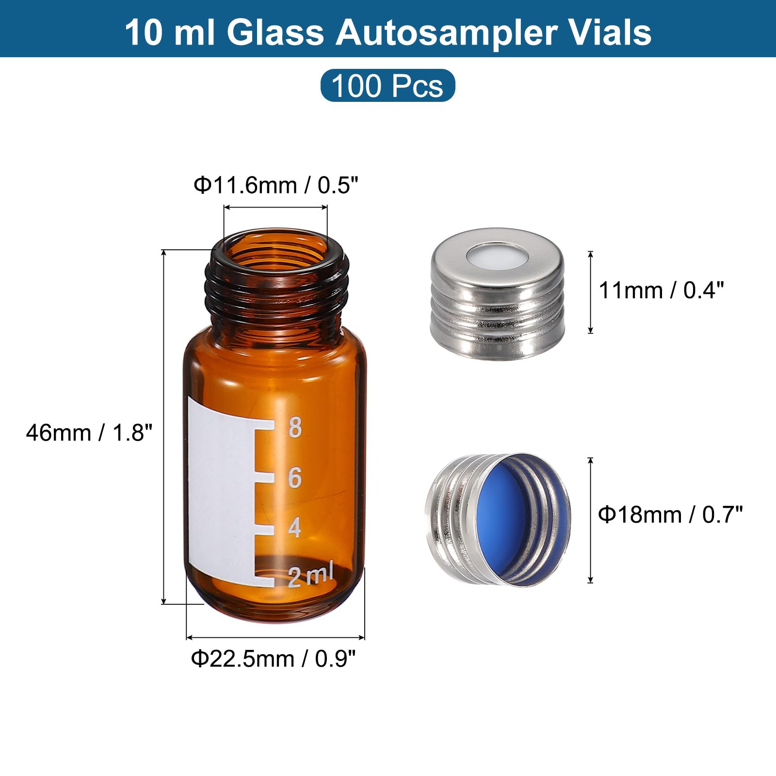 PATIKIL Headspace Flasche 100 Stück 10ml Borosilikatglas Schraubverschluss Präzisionsgewinde Flasche Mit Beschriftungsfeld PTFE Silikon Headspace-GC Headspace-GC/MS Amber