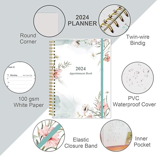 Miniatura 2 de Agenda y agenda de citas 2024  Agenda diaria por hora 2024 de enero de 2024 a diciembre de 2024, libro de citas semanal con intervalo de 30 minutos,