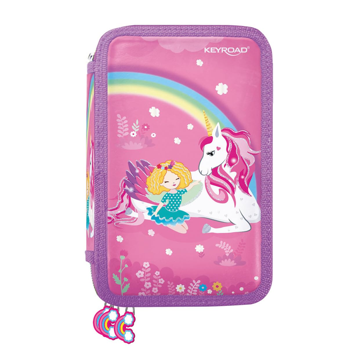 Keyroad Pencil Case with 3 Compartments, 52 Elements, Maxi Pencil Case 20.5 x 13.5 x 6 cm, Mixed Colours
