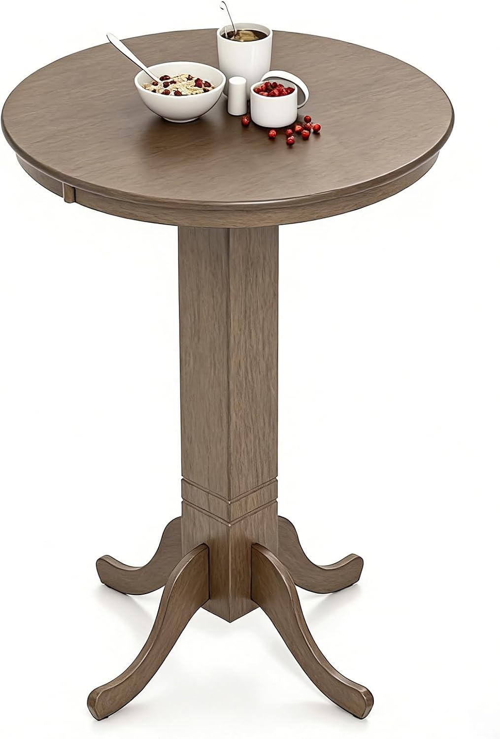 Giantex 30” Round Bar Table, Dining Table with Rubber Wood Frame, Elegant Base, 180 LBS Capacity, Kitchen Tables for 4, Dinette, Dinner, Living Room, Bar, Restaurant (Walnut)