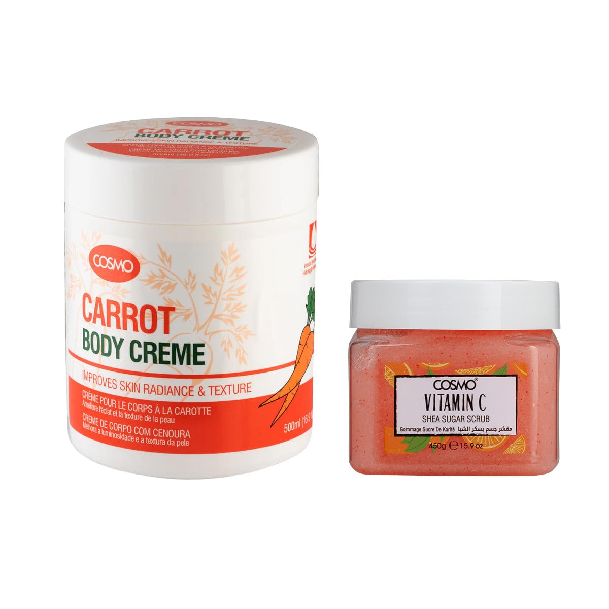 Cosmo Bath & Body Set Carrot Body Cream 500ml & Vitamin C Shea Sugar Scrub 450g Combo | Hydrate | Moisturizer | Brightening | Fast Absorbing | Non Greasy | Deep Exfoliate Scrubber | For Men & Women-image-22