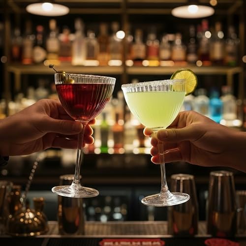 Miniatura 6 de Nick and Nora - Vasos de cóctel - Vasos de Martini rosa, juego de 4 vasos de cupé acanalados, 5 onzas, regalos para el día de San Valentín para