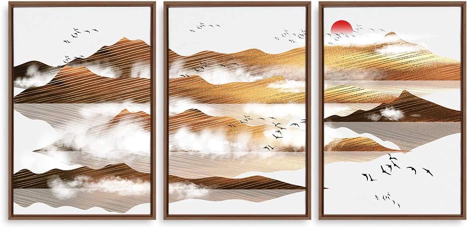 Amazon.com: SIGNWIN 3 Piece Framed Canvas Wall Art Abstract Mountain ...