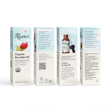Sky Organics Travel Size Revitalizing Glow Face Oil, Rosehip Oil for Face Nourishes Without Clogging Pores, Rosehip Seed Oil Organic for Bright Skin, 100% Pure Rose Hip Oil, Cold-Pressed