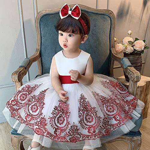 Image of CMMCHAAH 0-6T Baby Girls Pageant Lace Embroidery Dresses Toddler Party Bowknot Tutu Gown Dress with Headwear