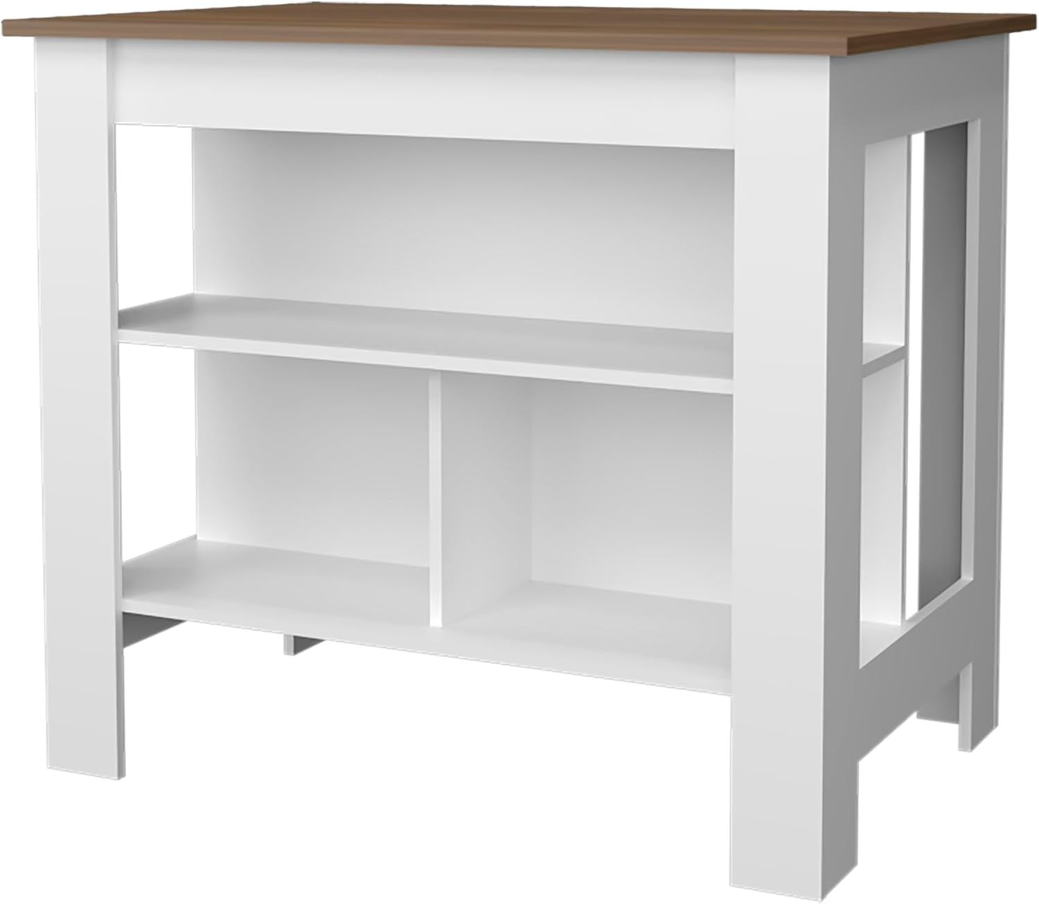 Kitchen Island in Melamine with Open Storage, Mahogany/White