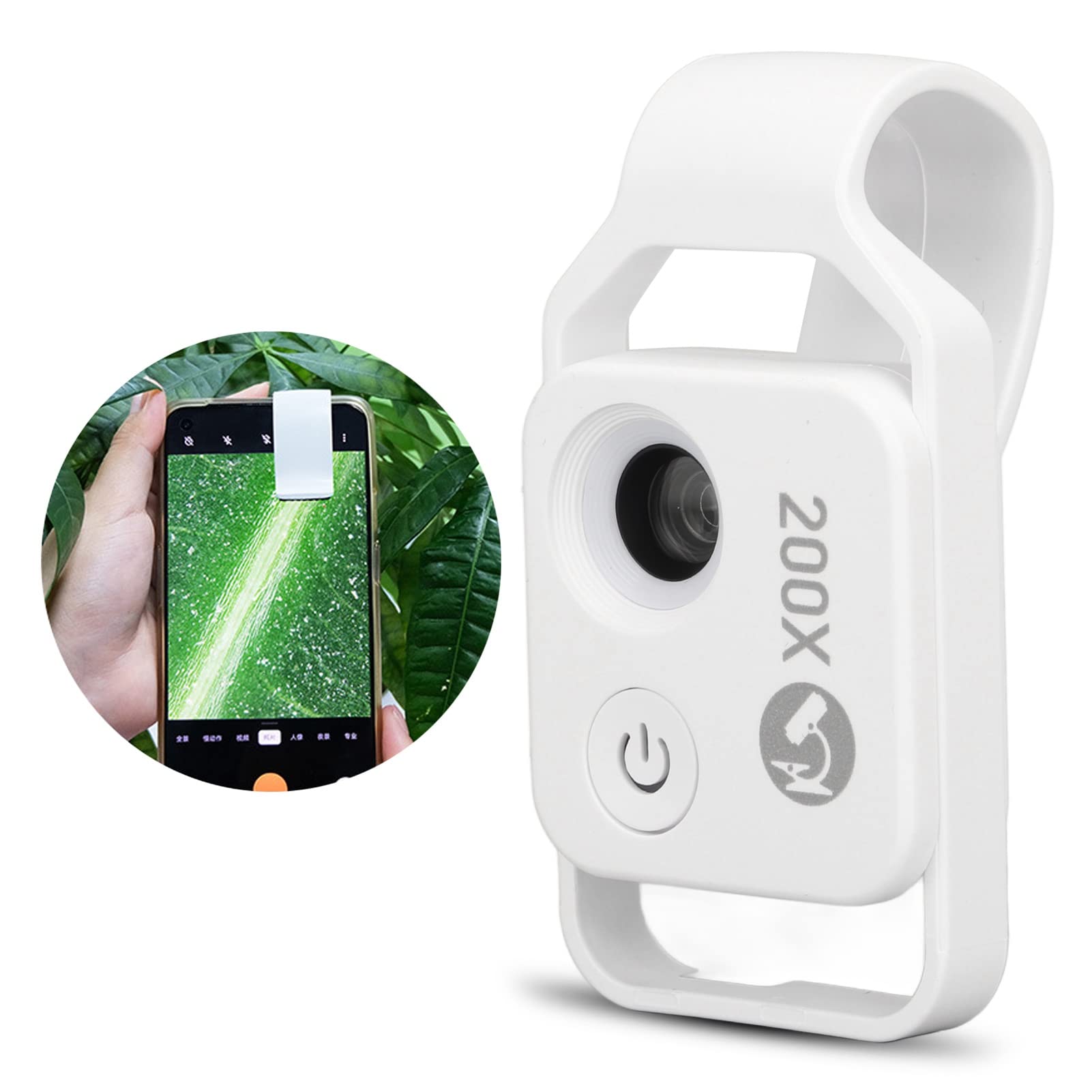 Cuifati 200X Teléfono Mini Microscopio, Clip-On con Luz LED (White)