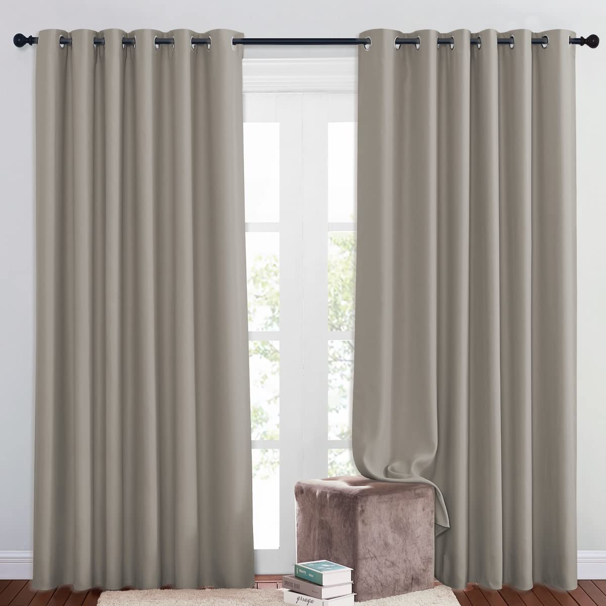 PONY DANCE Tende Oscuranti per Interni - Tende Camera da Letto Tende con Anelli Tenda Termica Isolante Freddo Tende Soggiorno Moderne 2 Pezzi L 200 x A 210 cm, Sabbia
