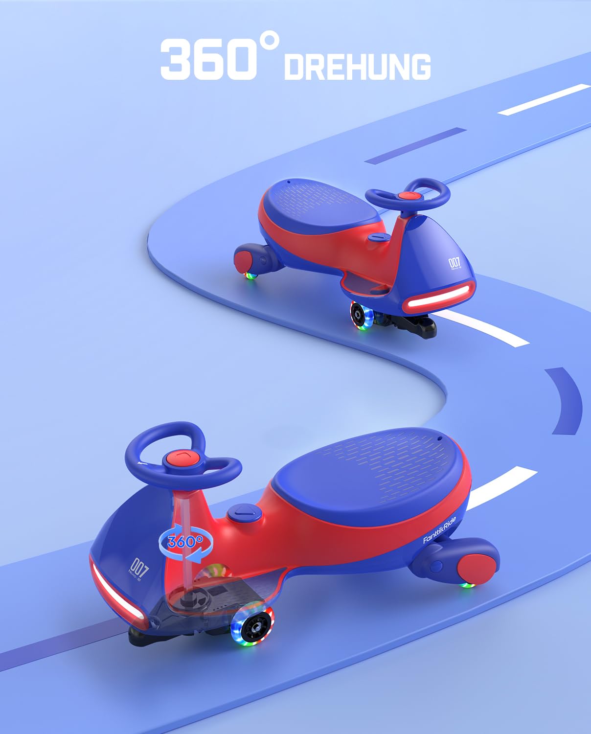 FanttikRide N7 Pro Kinder Elektroauto, Elektrisches Rutschauto mit Pedal, Typ C aufladbar Batterie Kinder Auto, 2 Geschwindigkeit Kippschutz Leuchtende Räder, Bluetooth, für Kind ab 3 Jahren, Blau