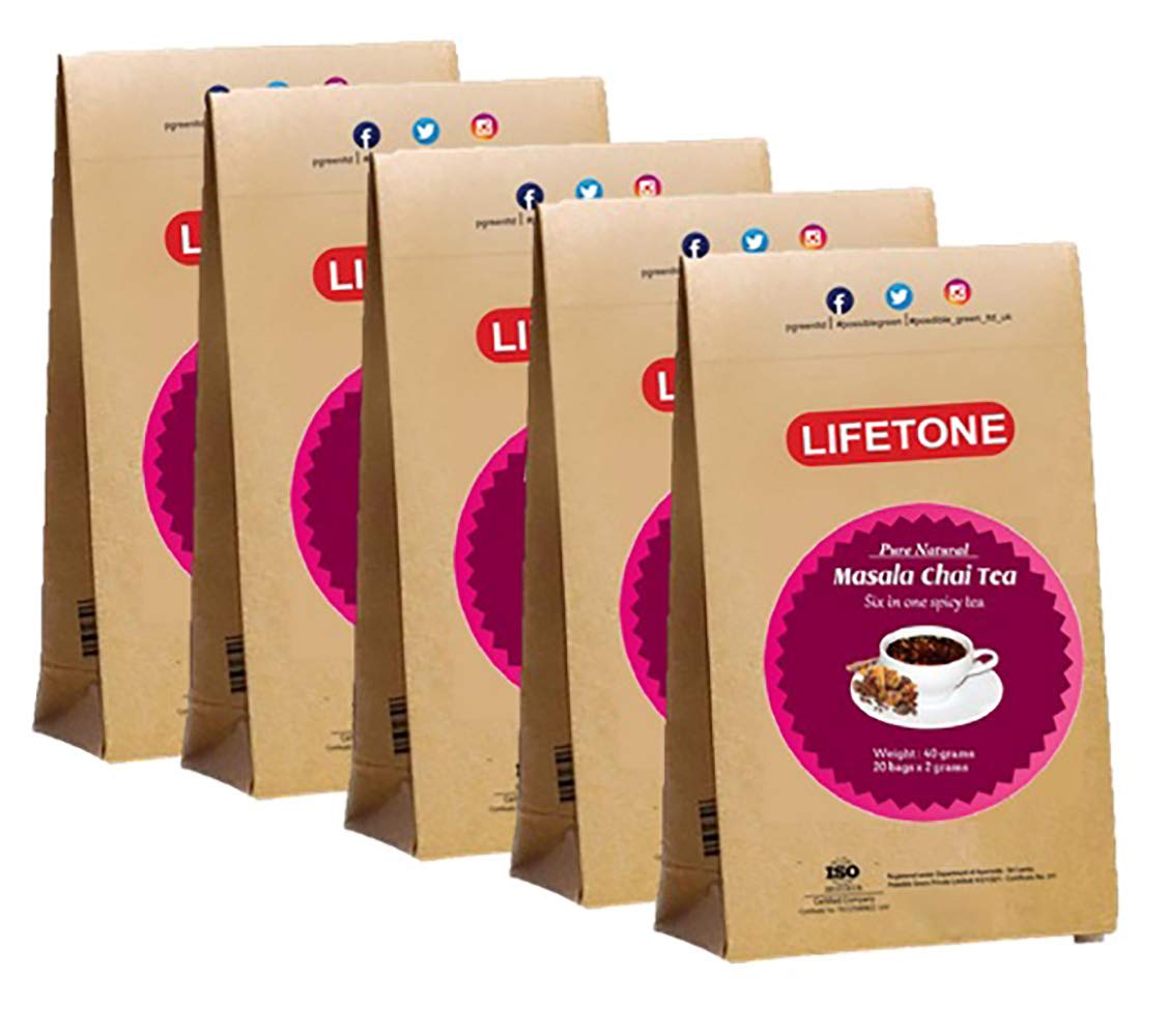 lifetone the tea for better lifeMasala Chai | Fine Blend with Ceylon BOP | Cinnamon,Cardamom,Ginger,Pepper | Delicious Mix of 6 Spices | 60 TEABAGS
