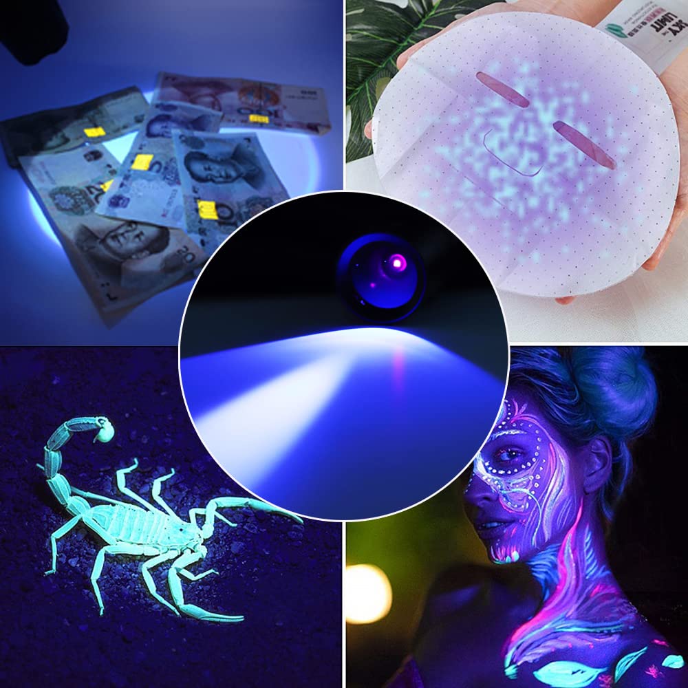 Linterna UV de 365 nm recargable, luz negra profesional luz ultravioleta, mini antorcha portátil luz negra para detección de orina de mascotas, rocas brillantes, curado de resina, mineral