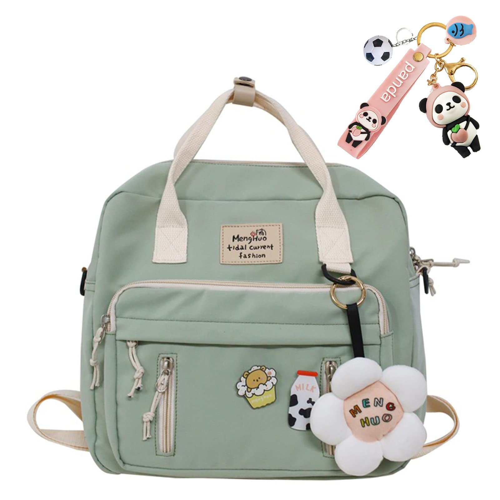 JELLYEAKawaii Backpack for Teen Girls Tote Bag with Flower Accessories Bear Keychain Cute School Middle Elementary Bookbags