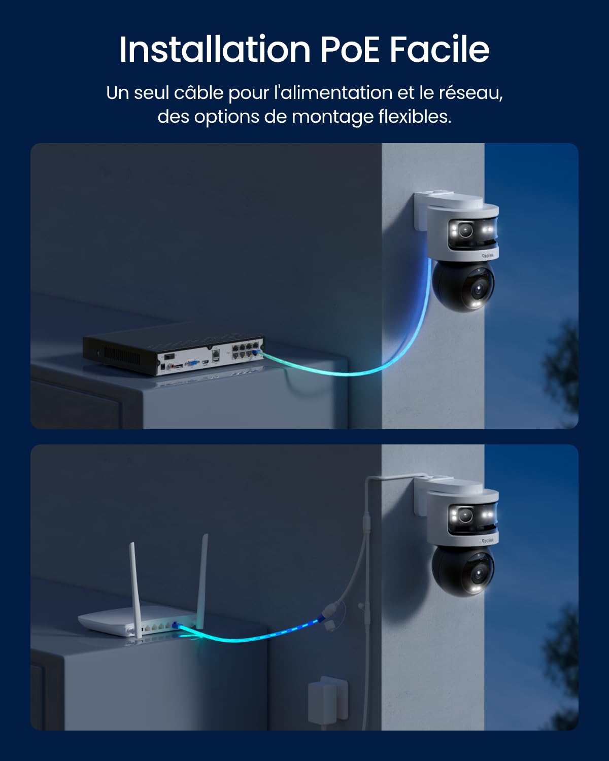 Reolink Camera Exterieur Filaire 10Mpx + 8Mpx à Triple Objectif, Caméra PoE avec Suivi-Synchro, Recherche Vidéo IA, Vision Nocturne Couleur et Infrarouge, Enregistrement 24h/24, OMVI 3i PoE