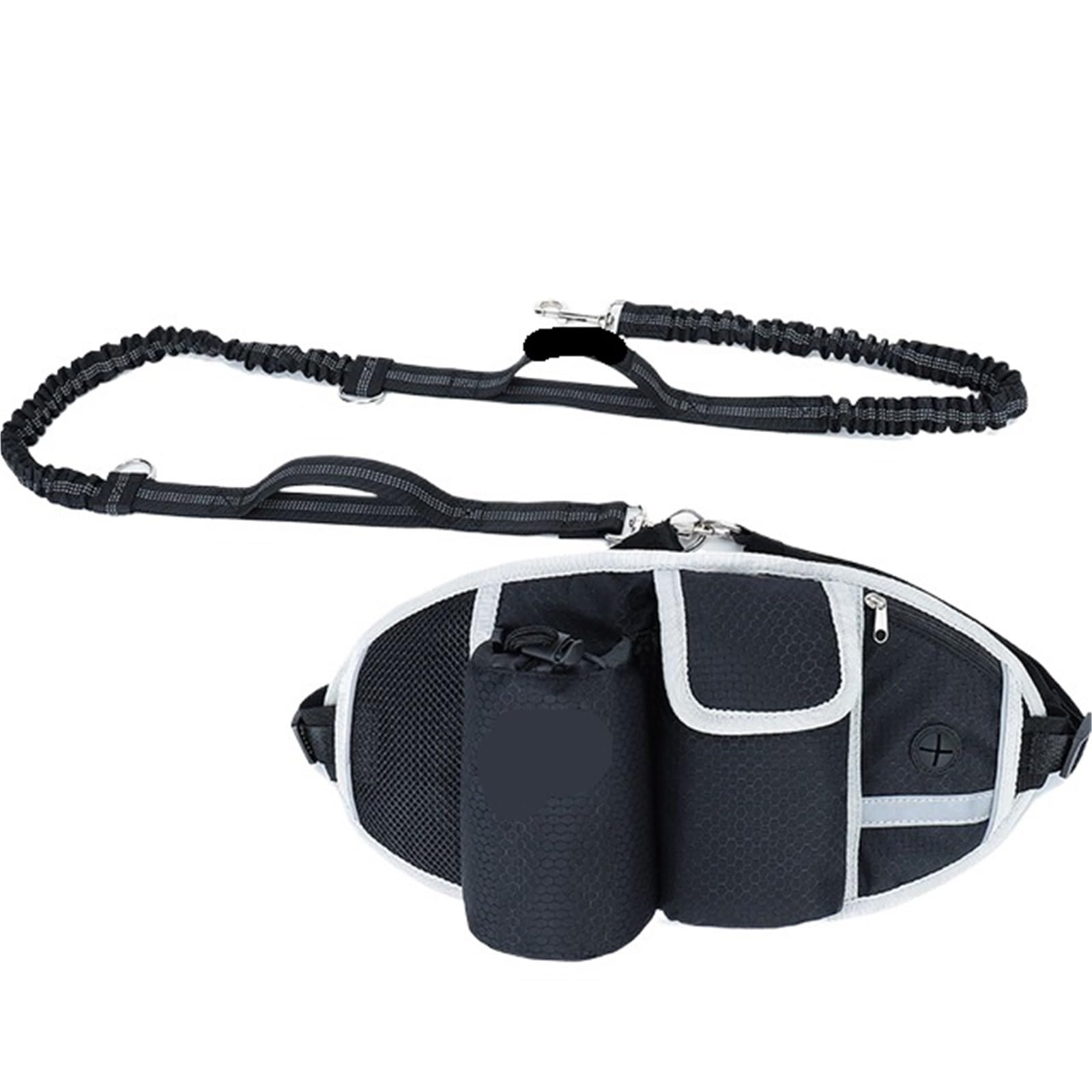 Laisse Main Libre Chien Sac Banane de Dressage for Chien, Mains Libres, Sport, Multifonction, Promenade en Plein air, Ceinture en Nylon(Black Set)