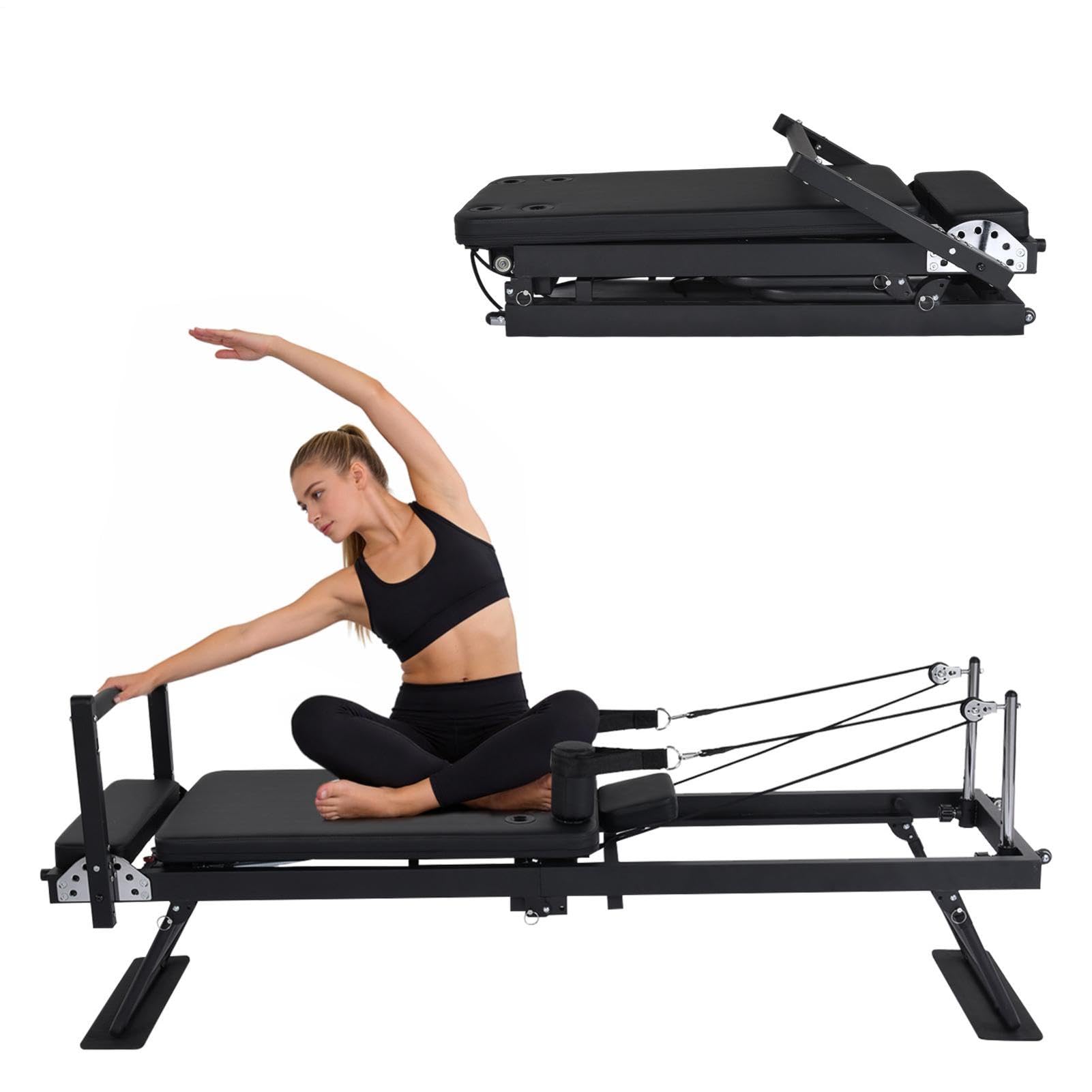 Nuovo modello di Reformer Pilates pieghevole, con 11 livelli di resistenza e carrucole, portata massima fino a 136 kg, ideale per uso domestico e in palestra