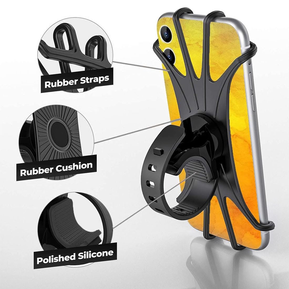 Support Téléphone Vélo EOUIAV 360° – Silicone Anti-vibrations, Compatible 4,5-6,8 Pouces, Vélo, VTT, Moto
