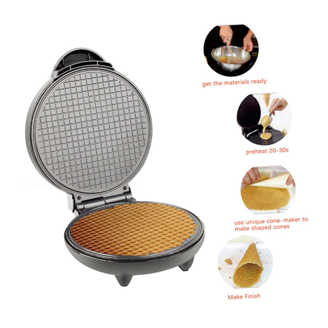 Máquina para Hacer Rollos de Helado Negra de Plástico y Acero | Conos de Helado y Rollos, Uso Doméstico, Formato Redondo Clásico, Fácil de Integrar en Cocina