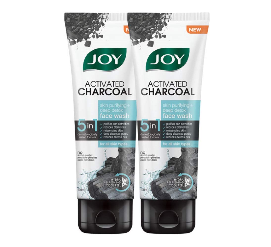 Joy Charcoal Face Wash for Oil Control & Dirt Removal (2x100ml Value